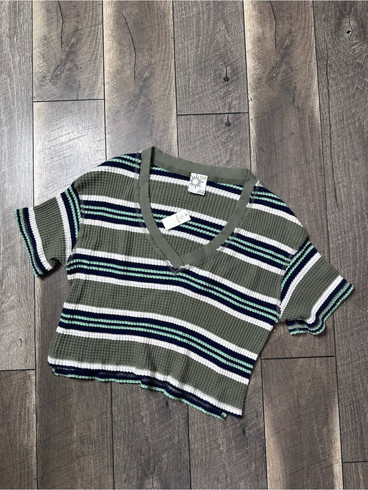 Offline Aerie Striped Short Sleeve V Neck Top