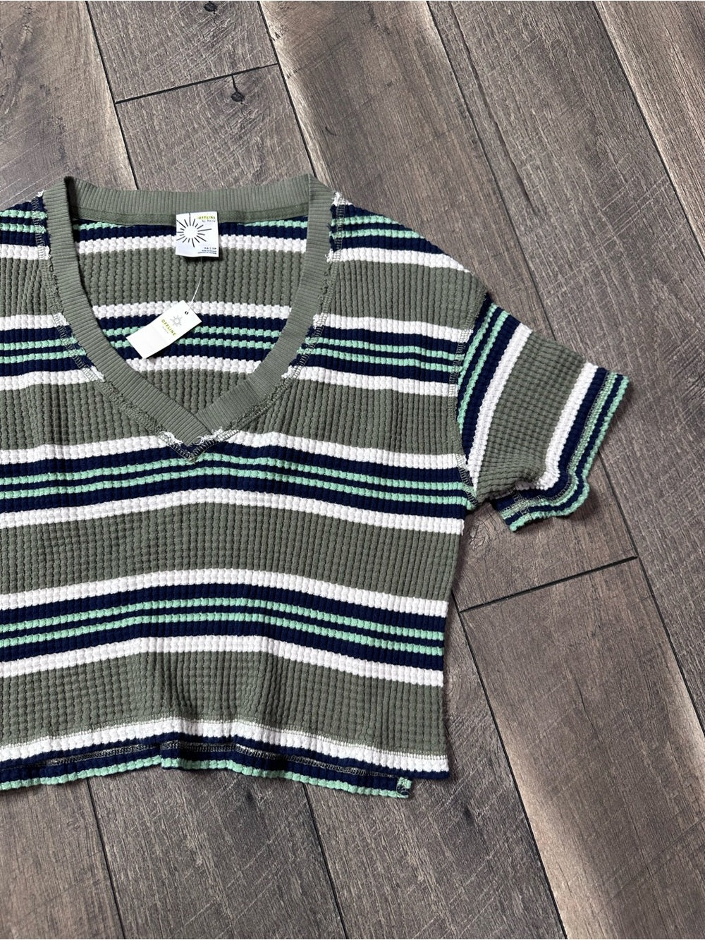 Offline Aerie Striped Short Sleeve V Neck Top