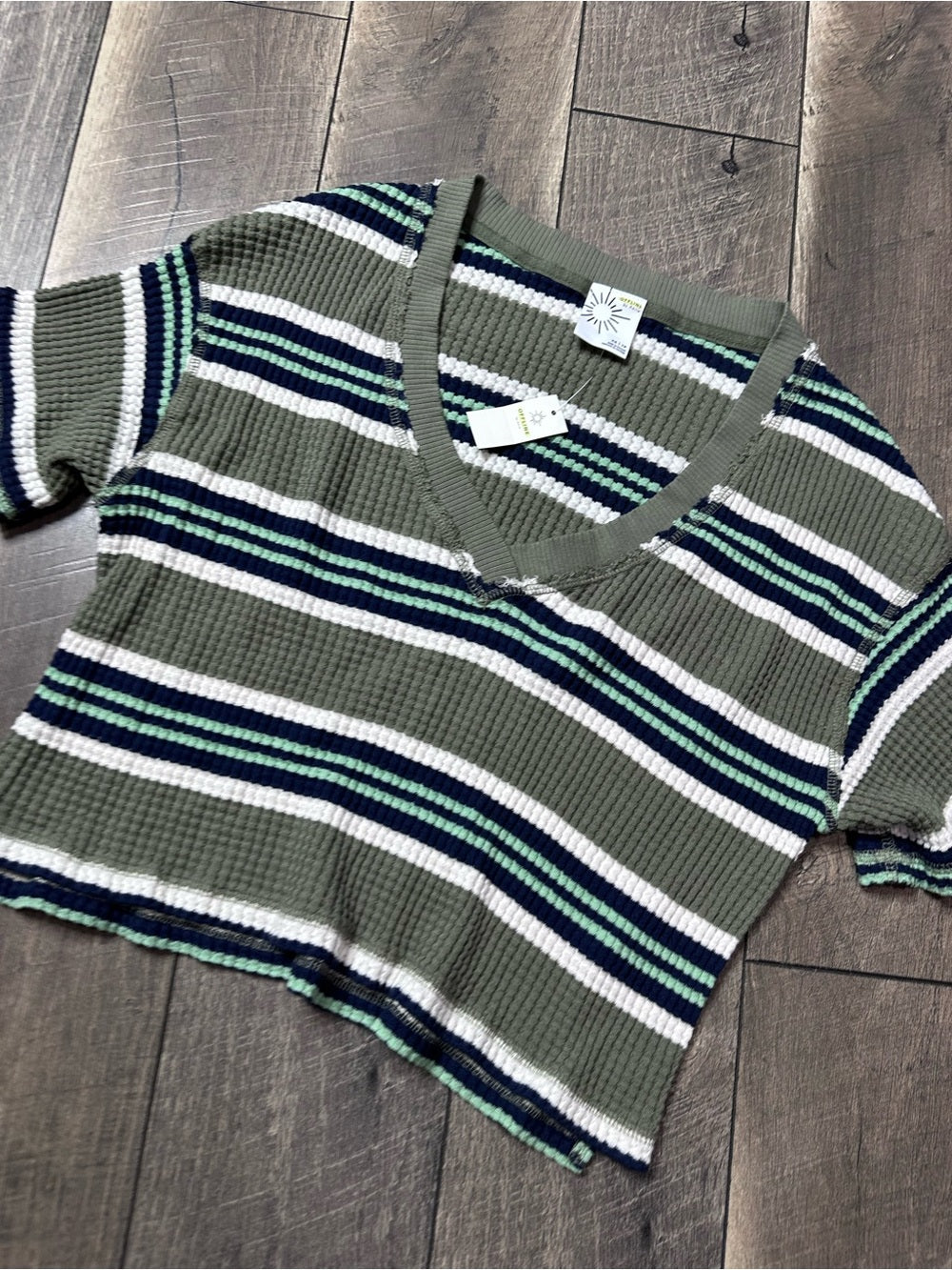 Offline Aerie Striped Short Sleeve V Neck Top